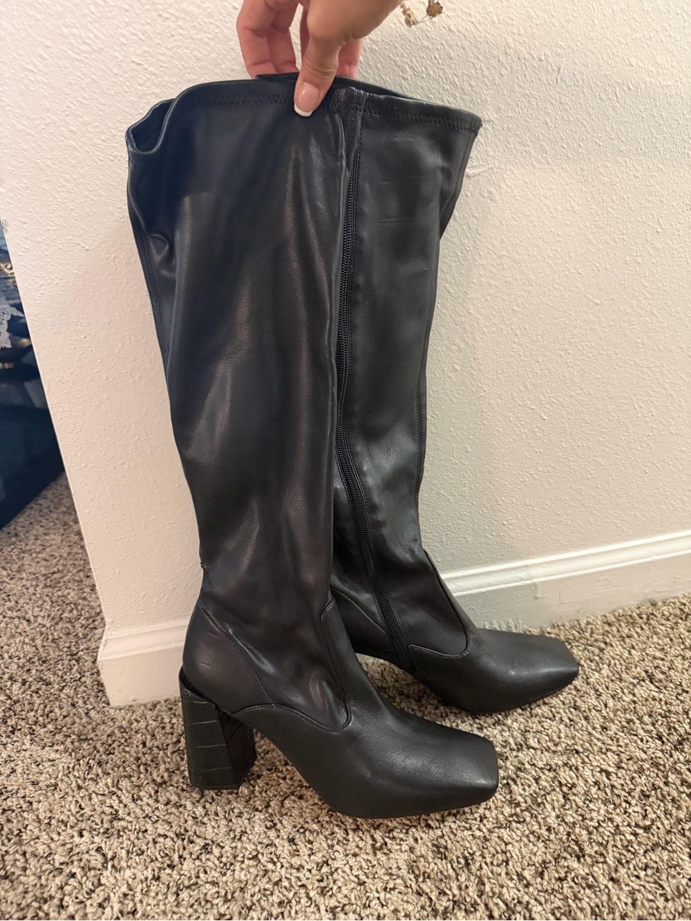 Franco Sarto Black Knee High Block Heel Boots 7M